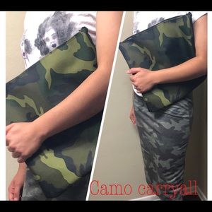 Camouflage zip top clutch